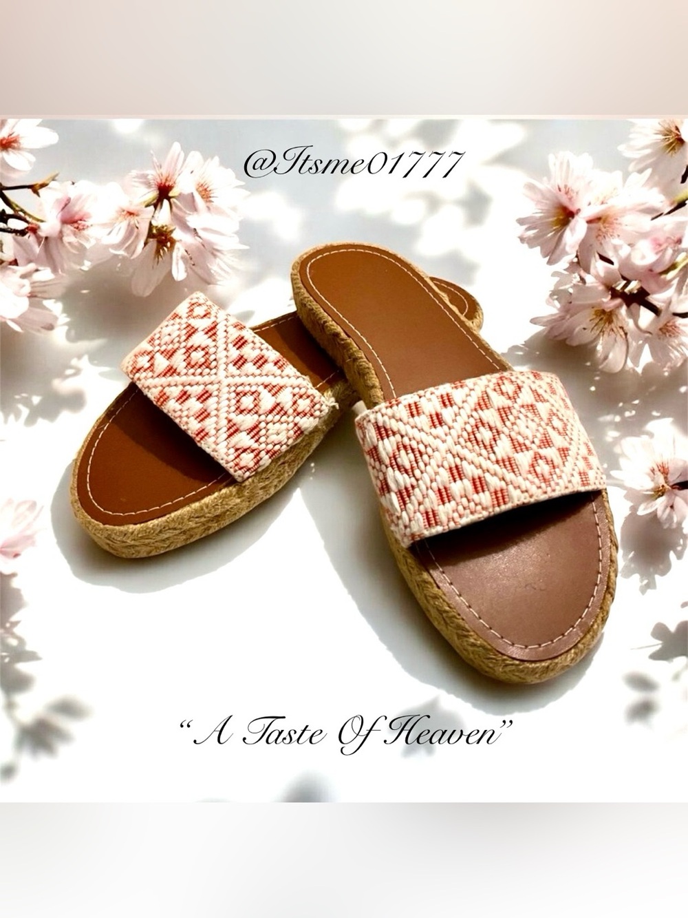 🌸 WOVEN CORAL-CREAM ESPADRILLE SLIDES
